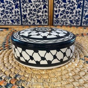 Kuffyeh Canister with Lid Palestinian Handmade Pottery Made in Palestine
